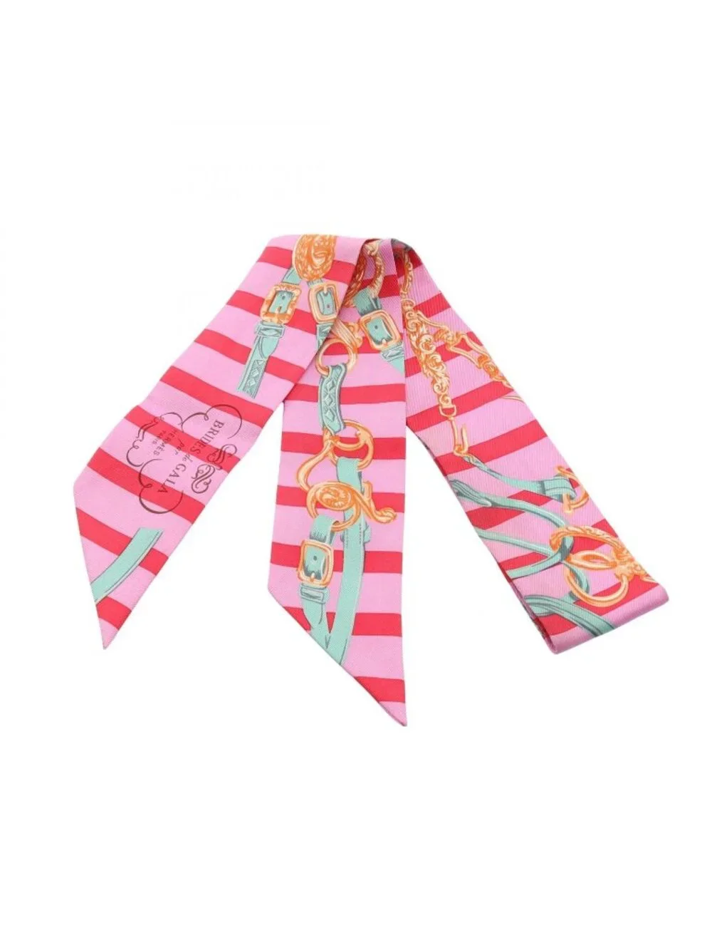 Hermes Scarf Twilly Brides de Gala Bayadere Ribbon Pink Silk
